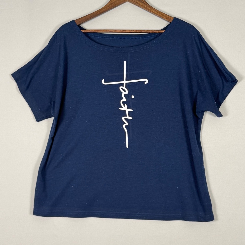 Unbranded Faith Cross Graphic Tee Women 2XL Navy Blue Excellent Short Sleeve Top